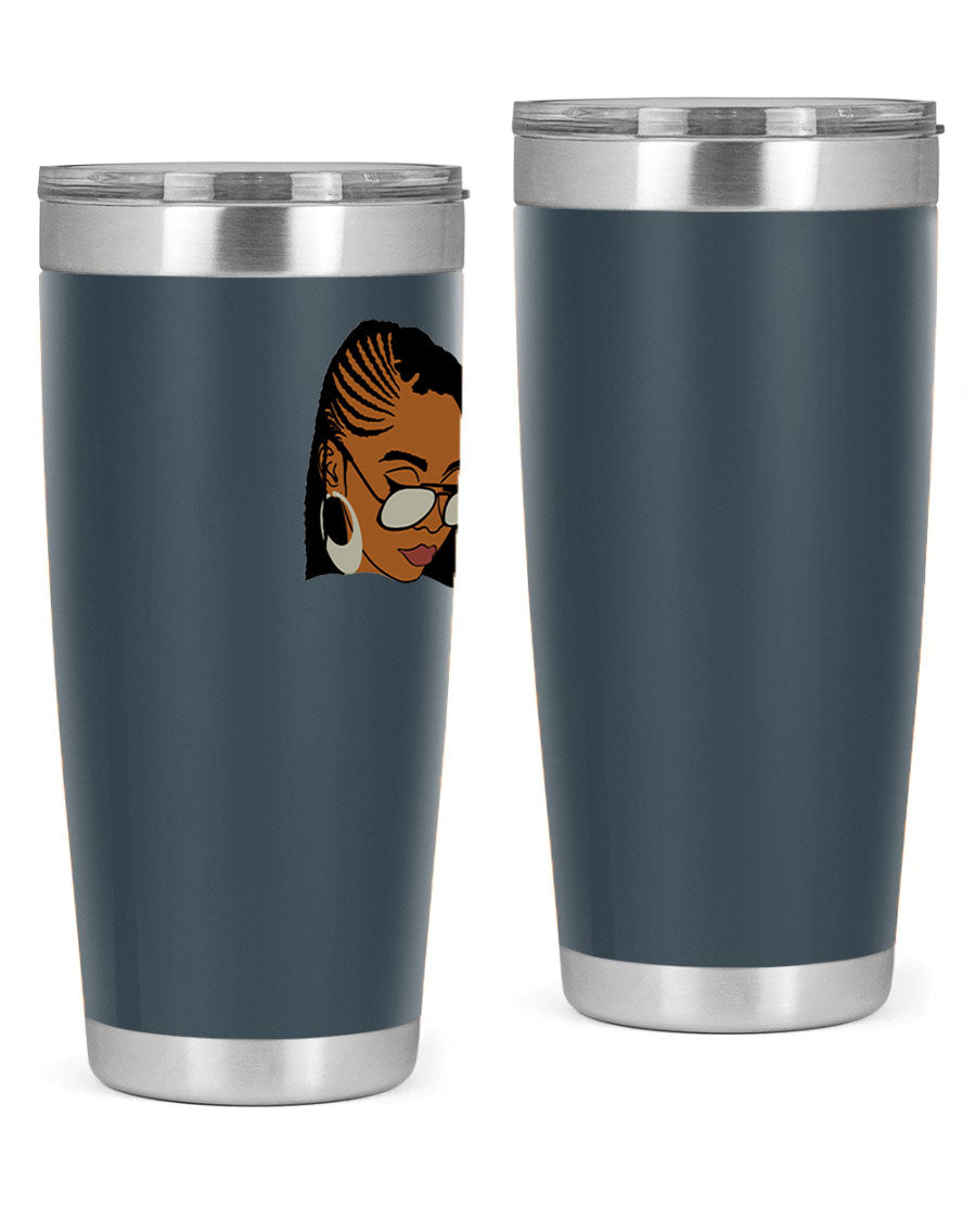 Black Afro 39# Tumbler featuring a stylish design, made from stainless steel with a copper lining, perfect for keeping drinks hot or cold.