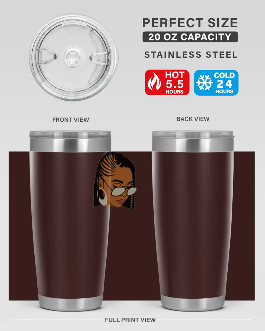 Black Afro 39# Tumbler featuring a stylish design, made from stainless steel with a copper lining, perfect for keeping drinks hot or cold.