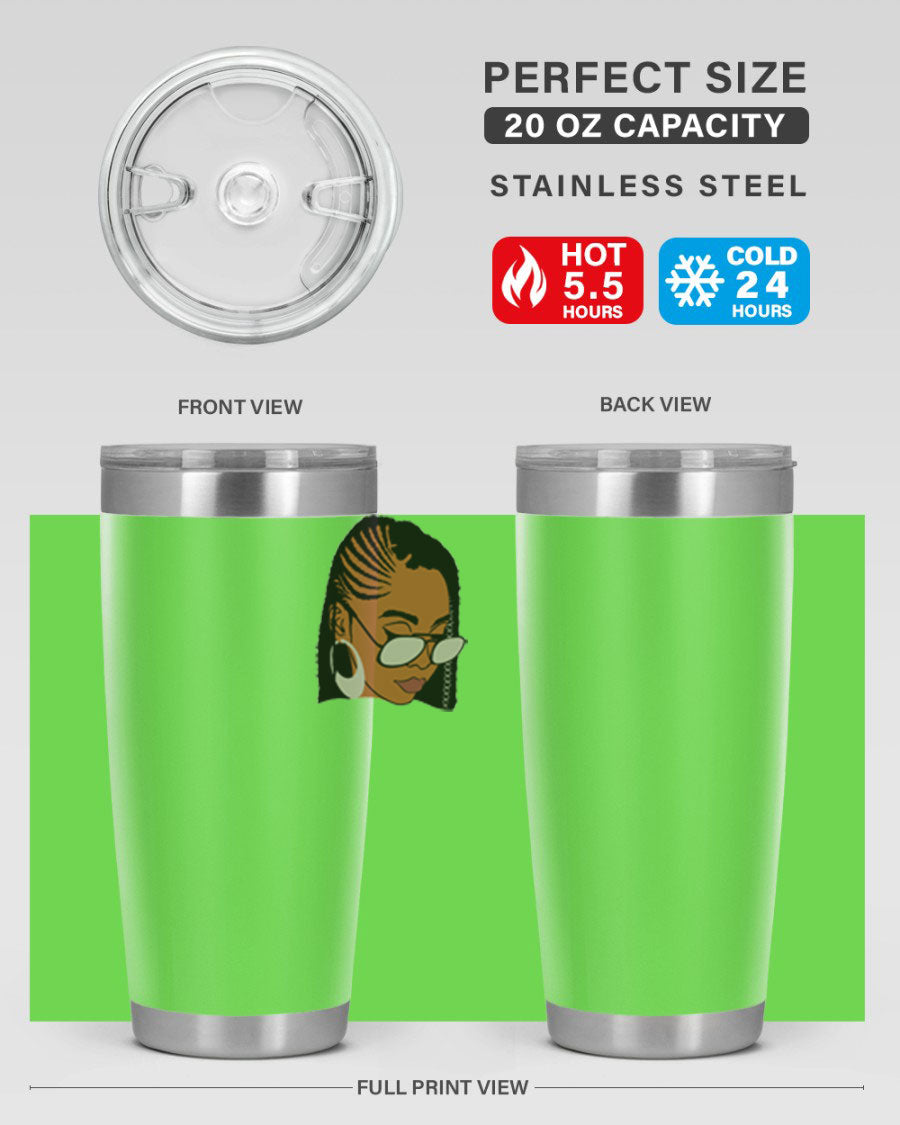 Black Afro 39# Tumbler featuring a stylish design, made from stainless steel with a copper lining, perfect for keeping drinks hot or cold.