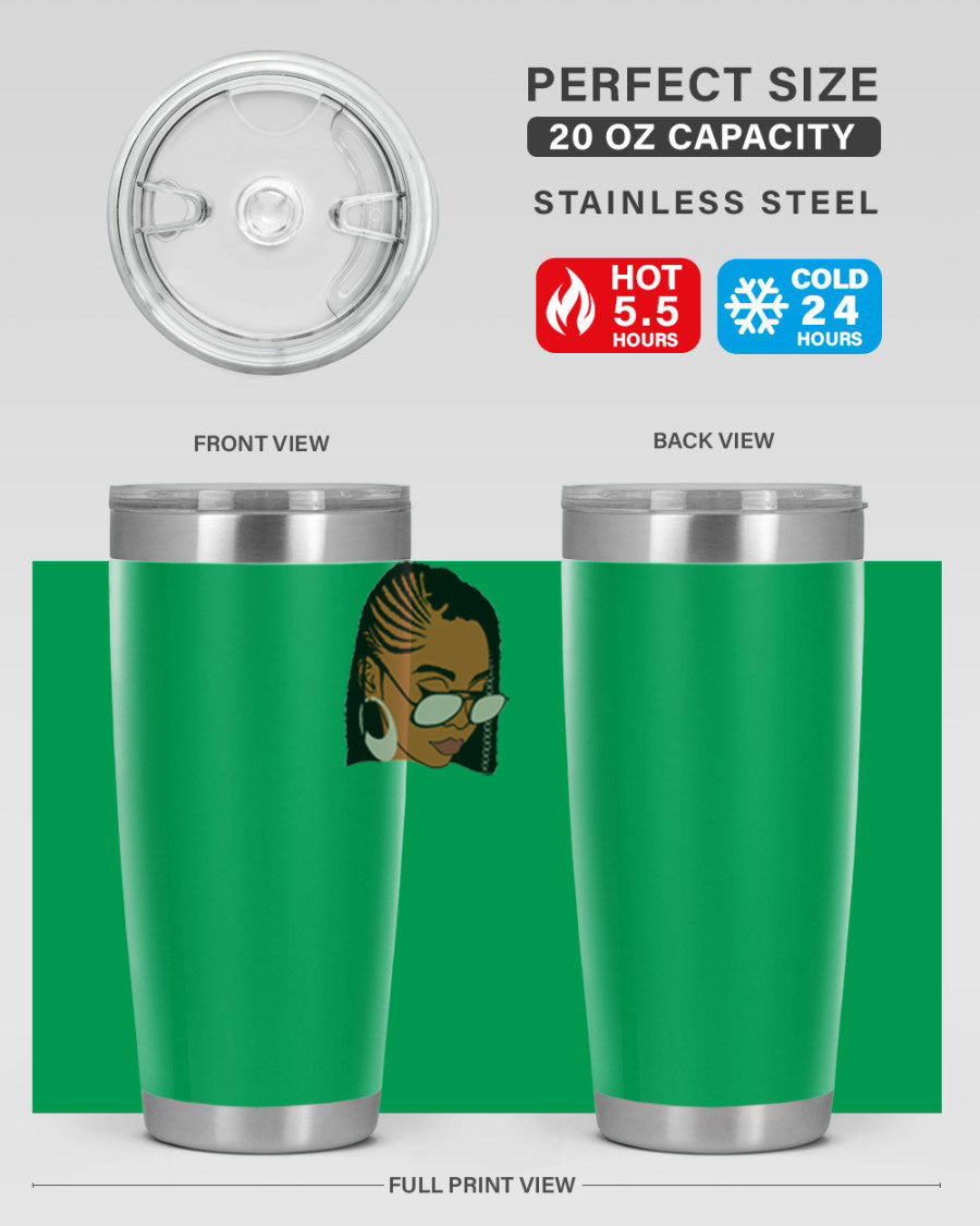 Black Afro 39# Tumbler featuring a stylish design, made from stainless steel with a copper lining, perfect for keeping drinks hot or cold.