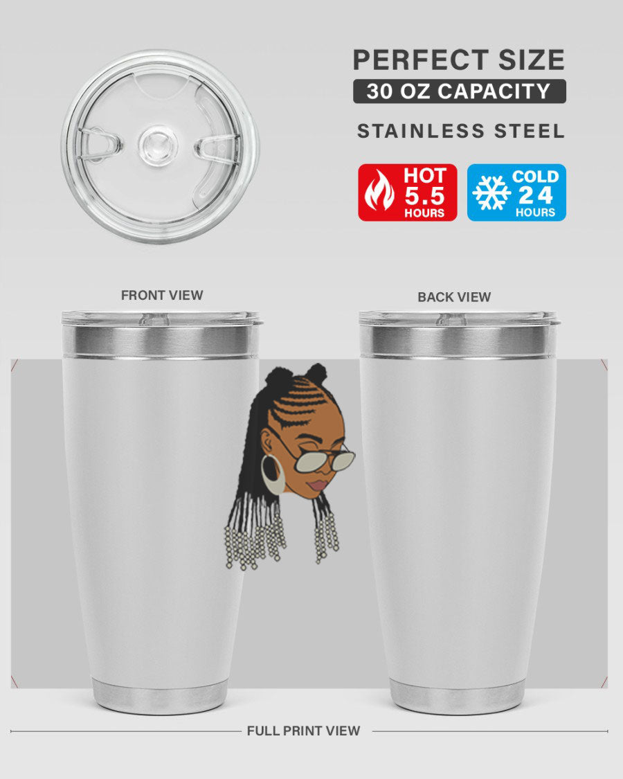 Black afro 43# tumbler in 20oz and 30oz sizes, showcasing a sleek stainless steel design with a press-in lid.