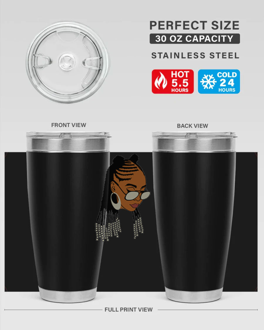 Black afro 43# tumbler in 20oz and 30oz sizes, showcasing a sleek stainless steel design with a press-in lid.