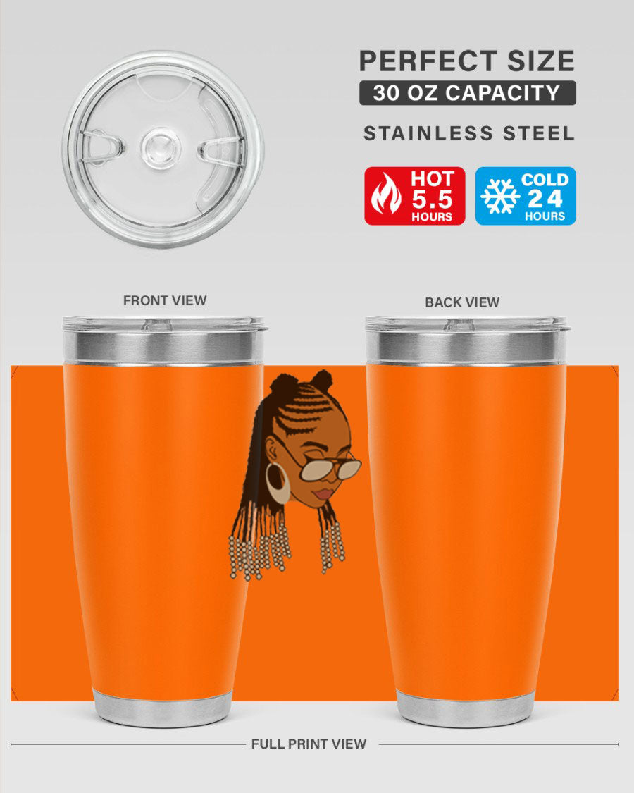Black afro 43# tumbler in 20oz and 30oz sizes, showcasing a sleek stainless steel design with a press-in lid.