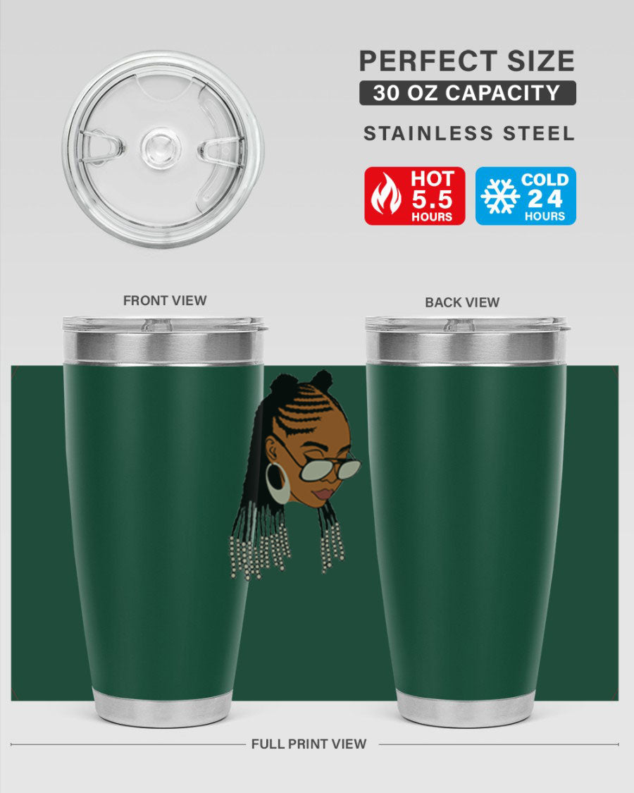 Black afro 43# tumbler in 20oz and 30oz sizes, showcasing a sleek stainless steel design with a press-in lid.