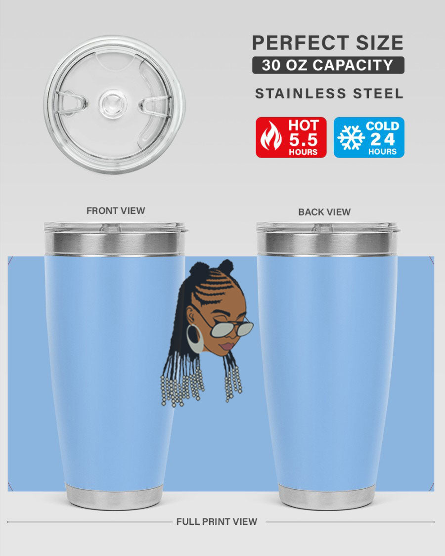 Black afro 43# tumbler in 20oz and 30oz sizes, showcasing a sleek stainless steel design with a press-in lid.