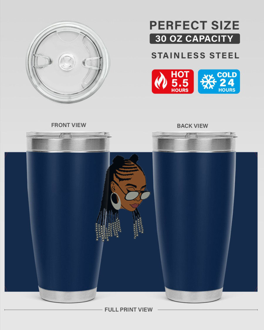 Black afro 43# tumbler in 20oz and 30oz sizes, showcasing a sleek stainless steel design with a press-in lid.