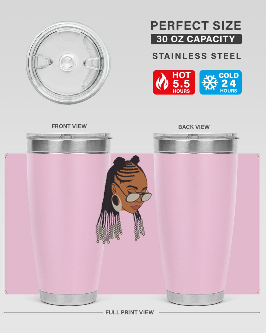 Black afro 43# tumbler in 20oz and 30oz sizes, showcasing a sleek stainless steel design with a press-in lid.