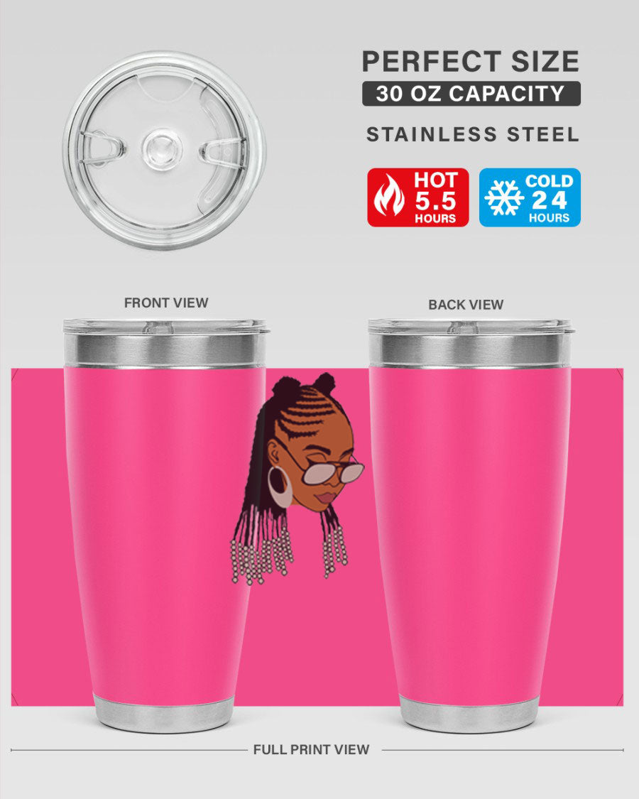 Black afro 43# tumbler in 20oz and 30oz sizes, showcasing a sleek stainless steel design with a press-in lid.