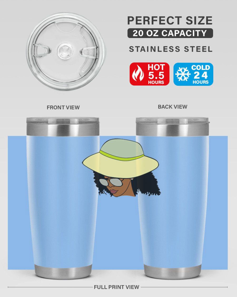Black Afro 45# Tumbler showcasing a stylish design, made of stainless steel with a drink-thru lid, perfect for hot and cold beverages.