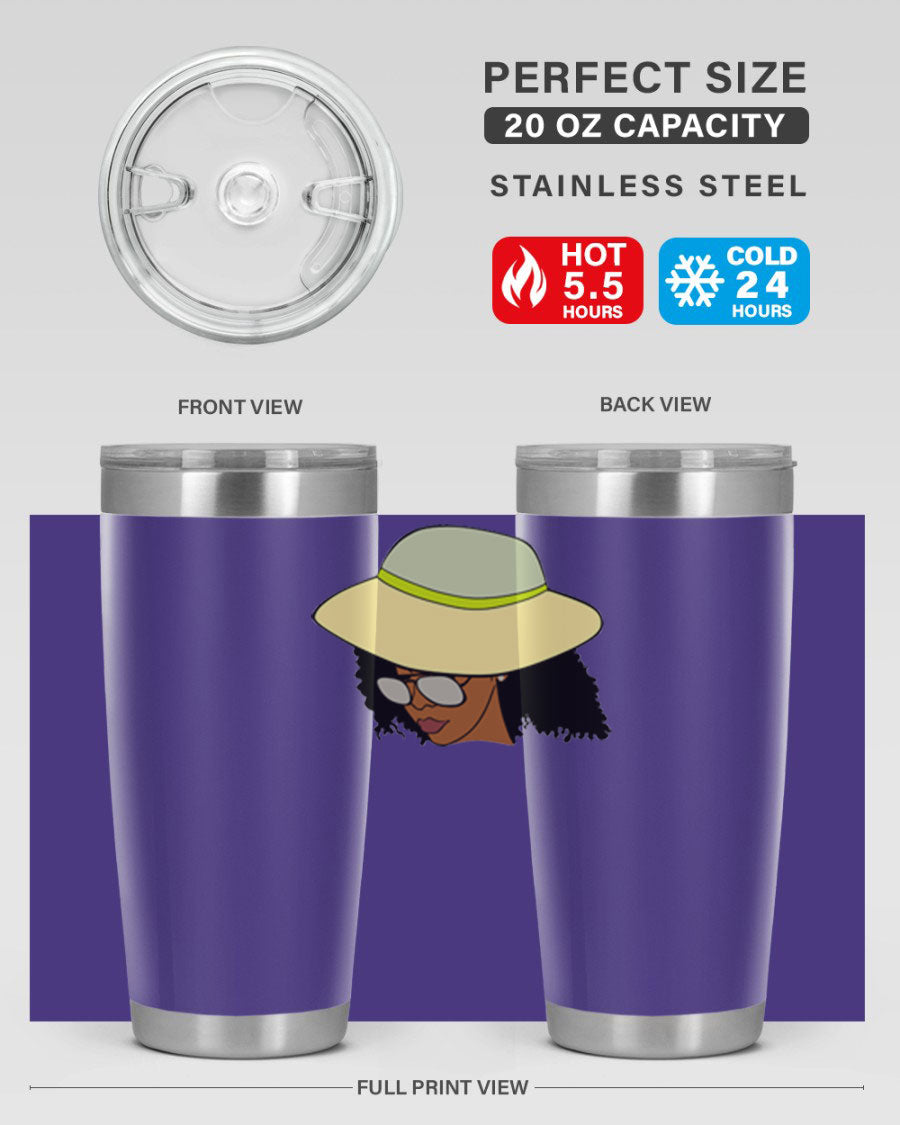 Black Afro 45# Tumbler showcasing a stylish design, made of stainless steel with a drink-thru lid, perfect for hot and cold beverages.