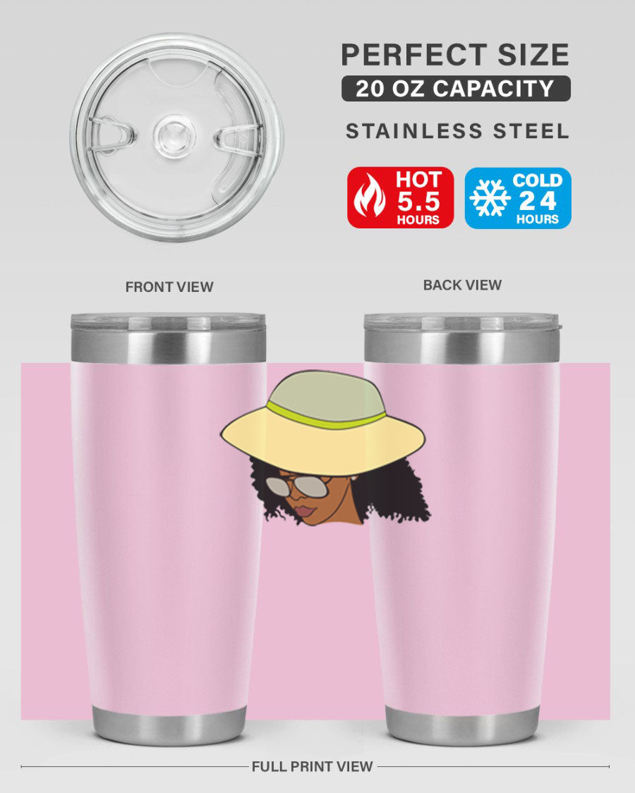 Black Afro 45# Tumbler showcasing a stylish design, made of stainless steel with a drink-thru lid, perfect for hot and cold beverages.
