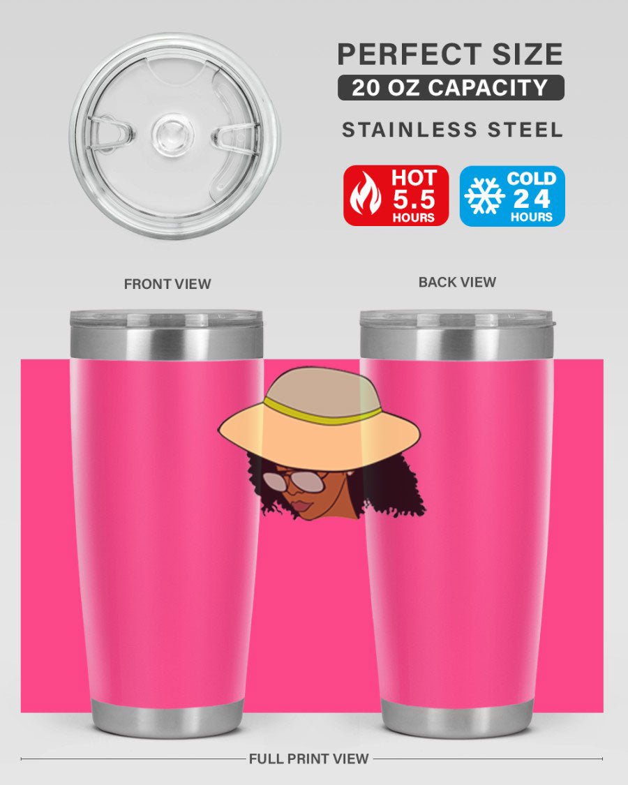 Black Afro 45# Tumbler showcasing a stylish design, made of stainless steel with a drink-thru lid, perfect for hot and cold beverages.