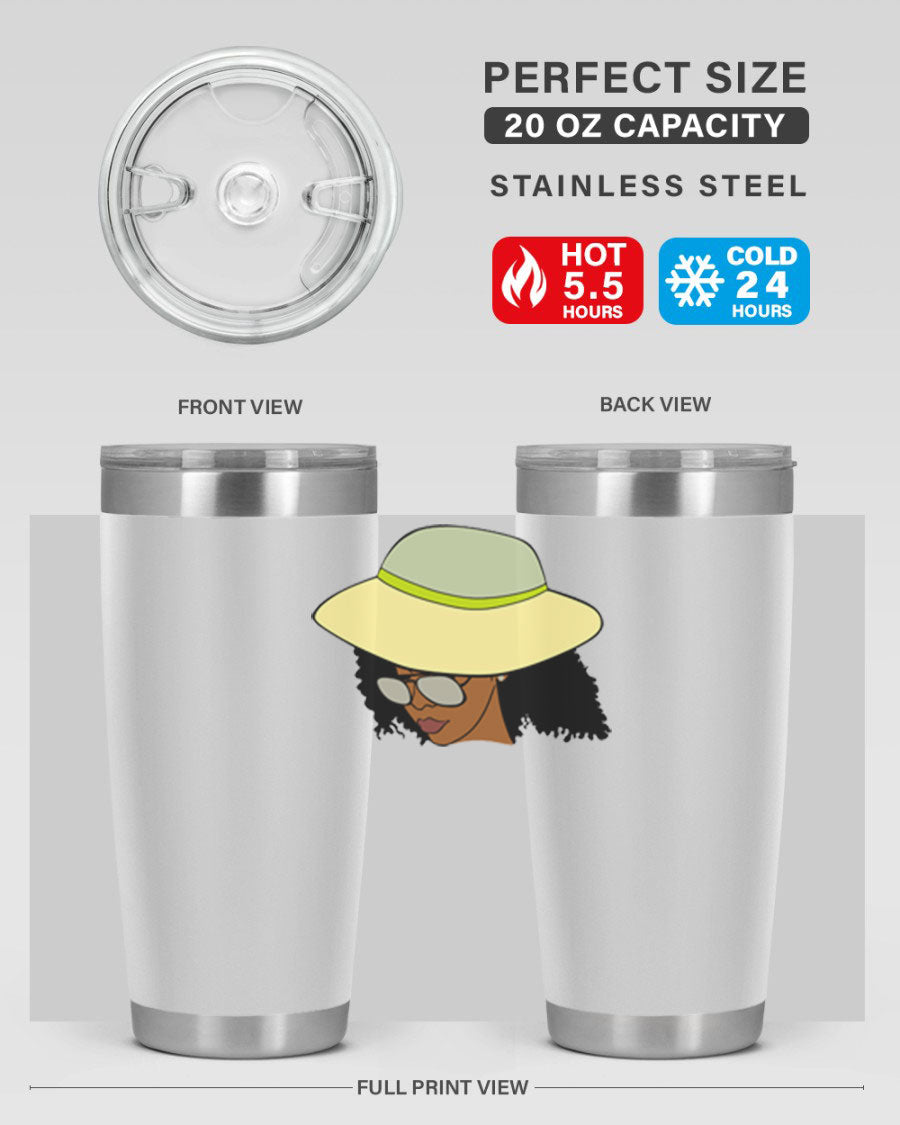 Black Afro 45# Tumbler showcasing a stylish design, made of stainless steel with a drink-thru lid, perfect for hot and cold beverages.