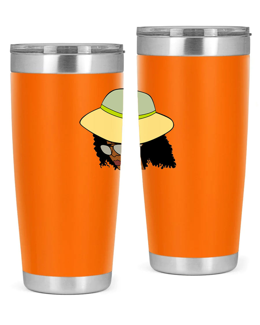Black Afro 45# Tumbler showcasing a stylish design, made of stainless steel with a drink-thru lid, perfect for hot and cold beverages.