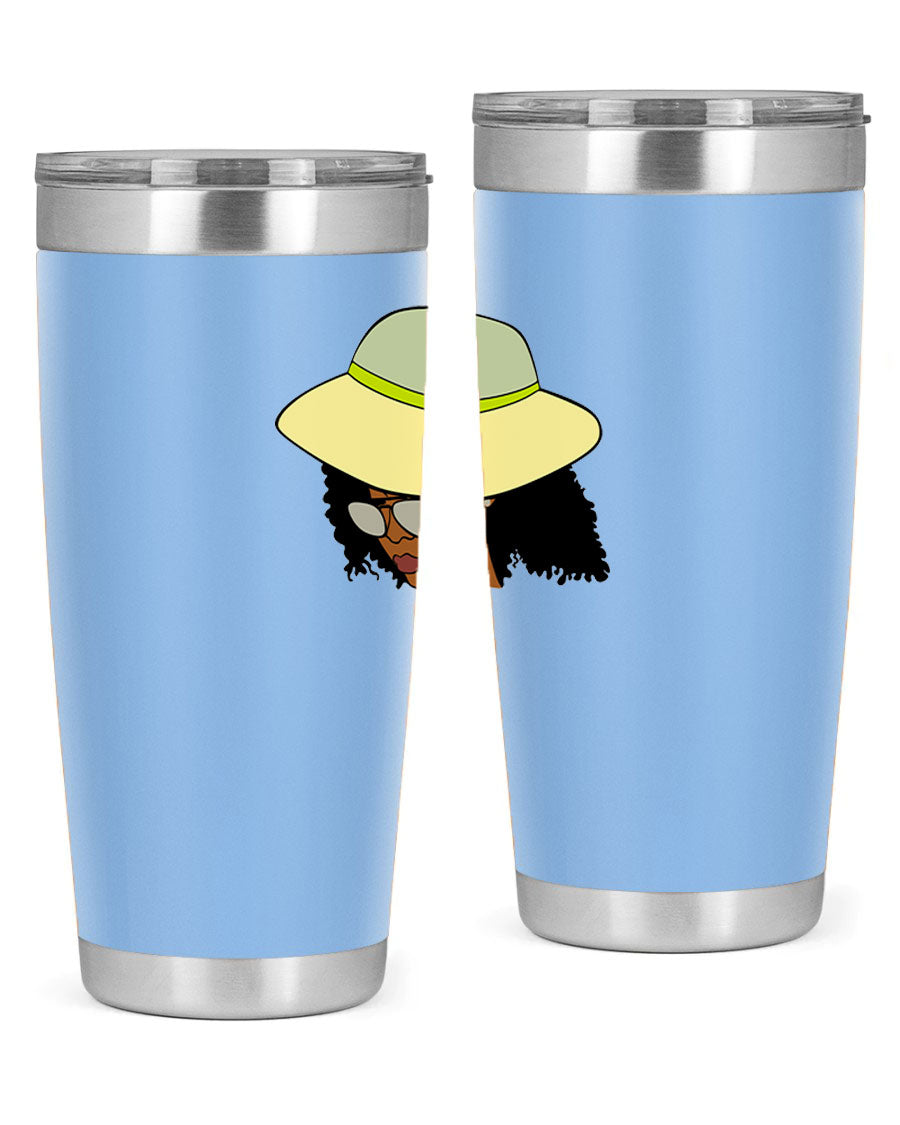 Black Afro 45# Tumbler showcasing a stylish design, made of stainless steel with a drink-thru lid, perfect for hot and cold beverages.