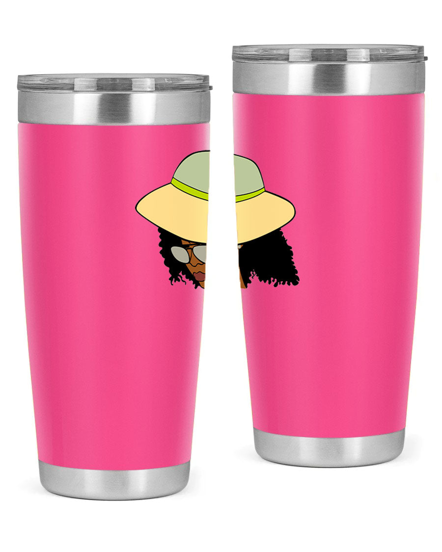 Black Afro 45# Tumbler showcasing a stylish design, made of stainless steel with a drink-thru lid, perfect for hot and cold beverages.