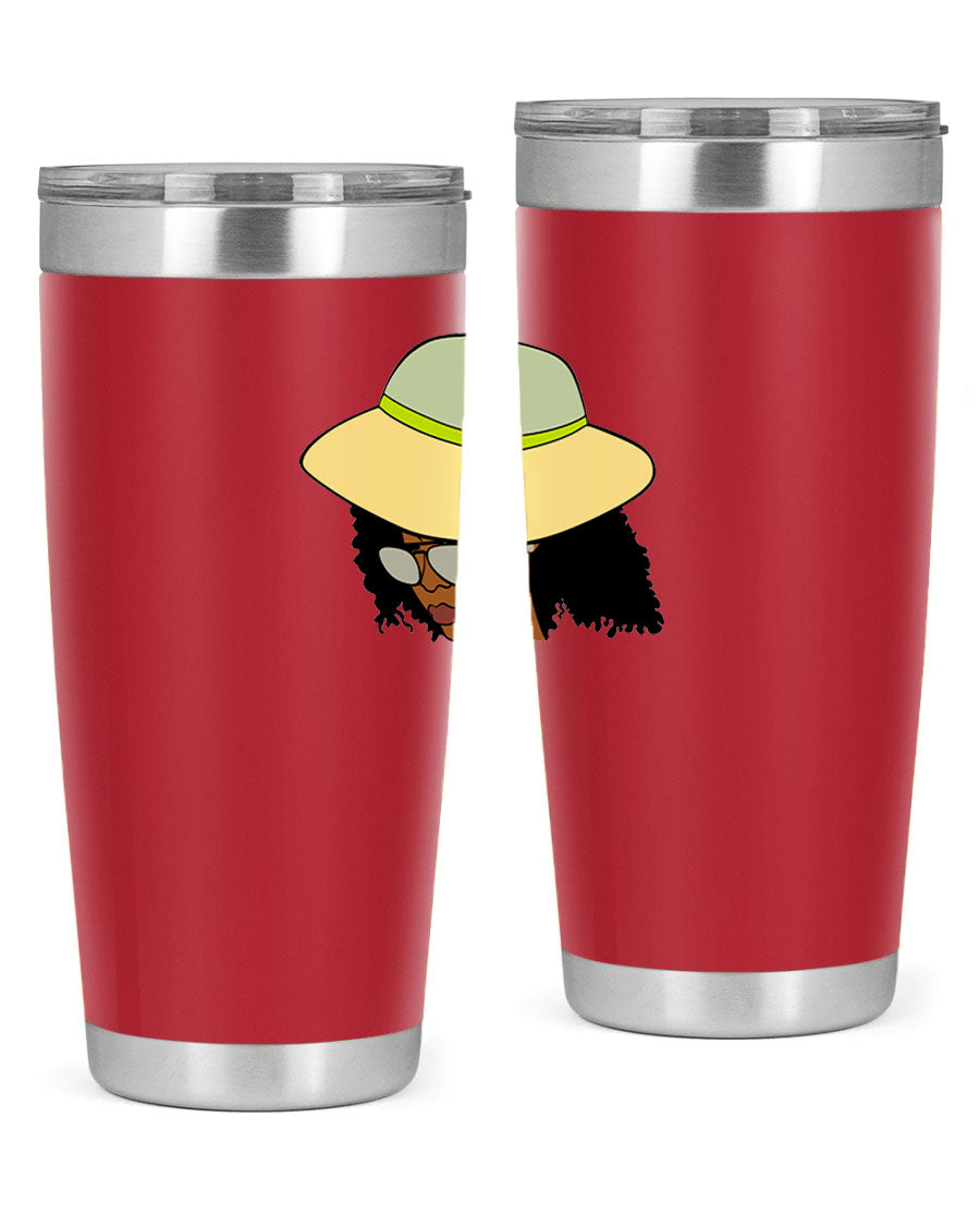 Black Afro 45# Tumbler showcasing a stylish design, made of stainless steel with a drink-thru lid, perfect for hot and cold beverages.