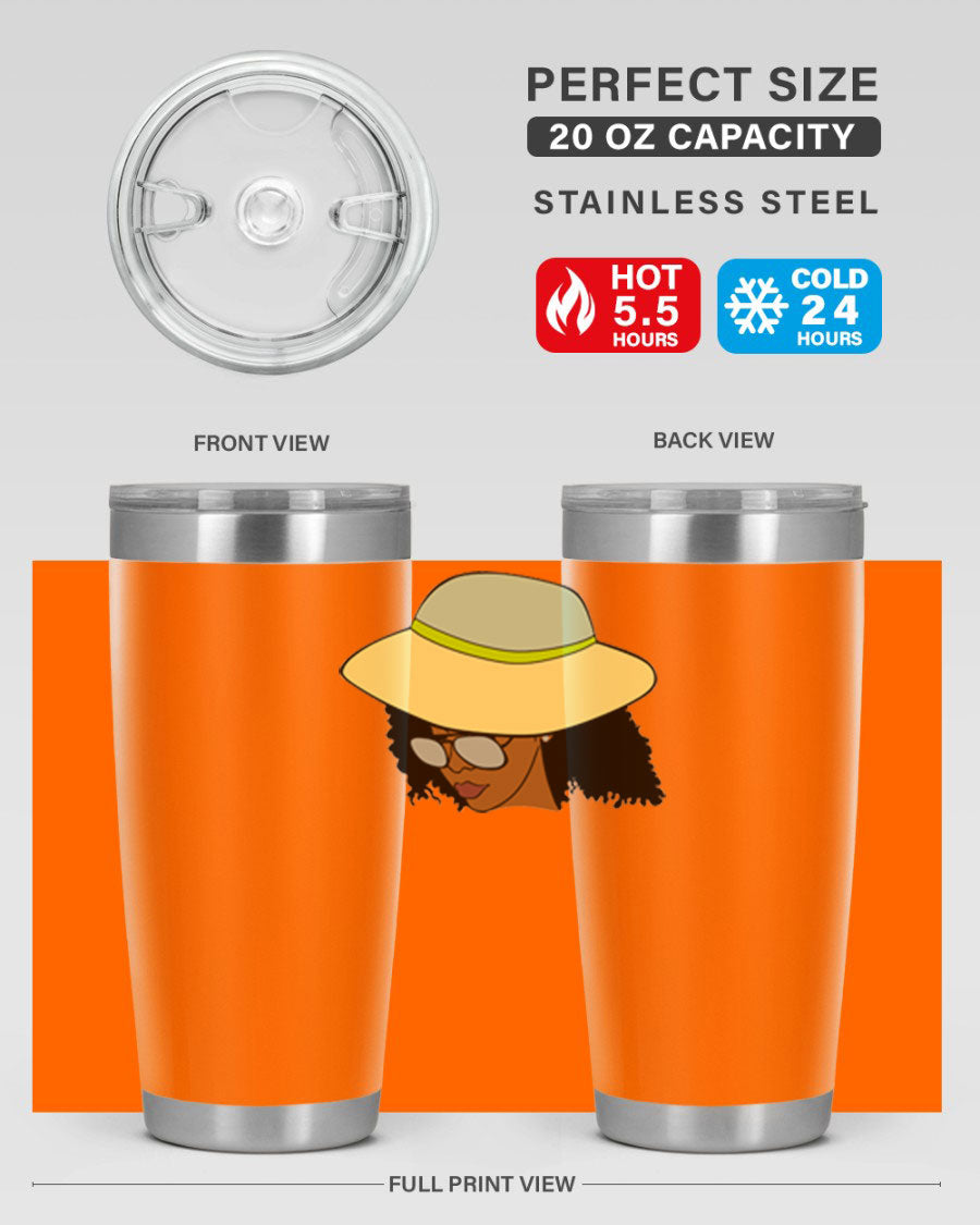 Black Afro 45# Tumbler showcasing a stylish design, made of stainless steel with a drink-thru lid, perfect for hot and cold beverages.