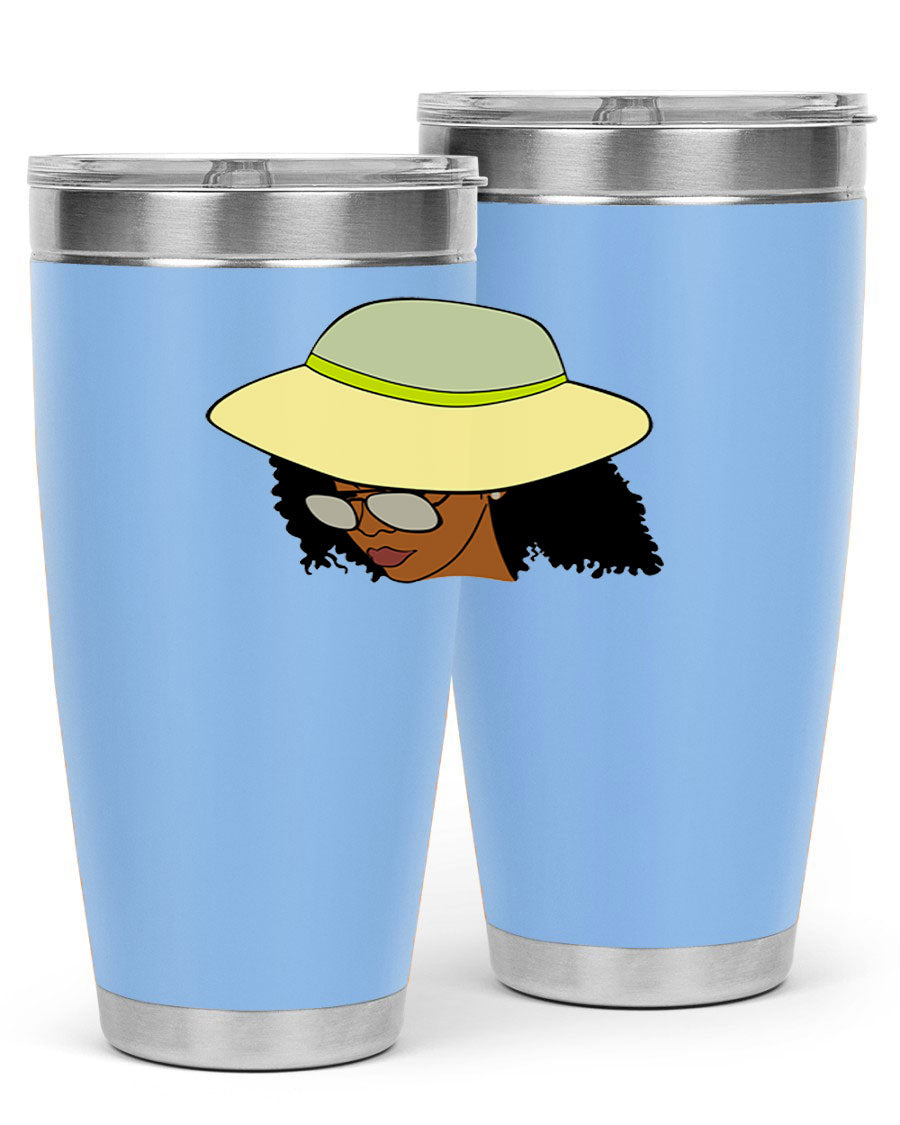Black Afro 45# Tumbler showcasing a stylish design, made of stainless steel with a drink-thru lid, perfect for hot and cold beverages.