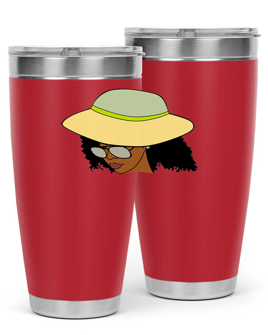 Black Afro 45# Tumbler showcasing a stylish design, made of stainless steel with a drink-thru lid, perfect for hot and cold beverages.