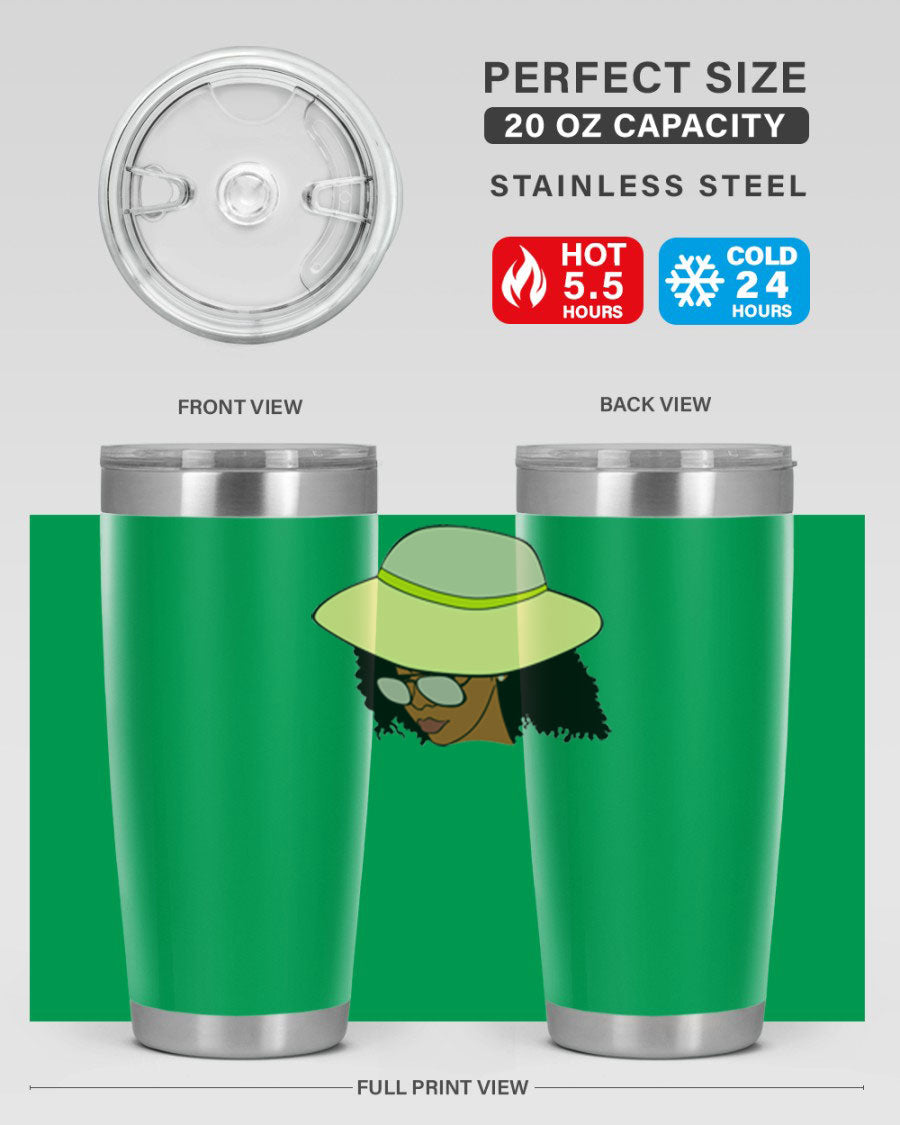 Black Afro 45# Tumbler showcasing a stylish design, made of stainless steel with a drink-thru lid, perfect for hot and cold beverages.