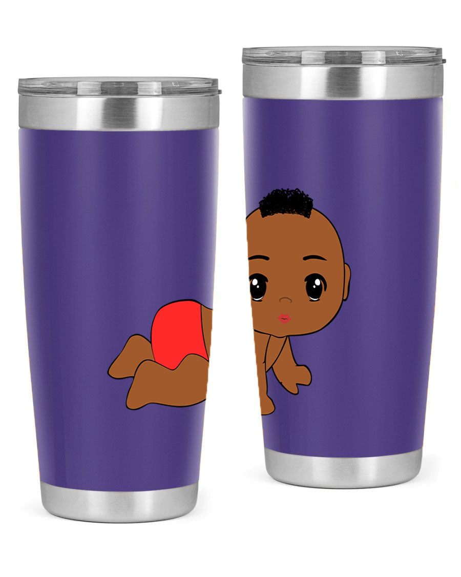 Black baby boy tumbler, 20oz stainless steel with double wall vacuum insulation, featuring a sleek design and drink-thru lid.