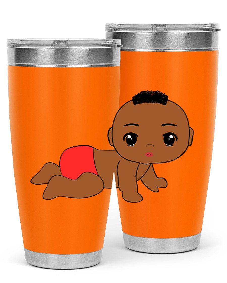 Black baby boy tumbler, 20oz stainless steel with double wall vacuum insulation, featuring a sleek design and drink-thru lid.
