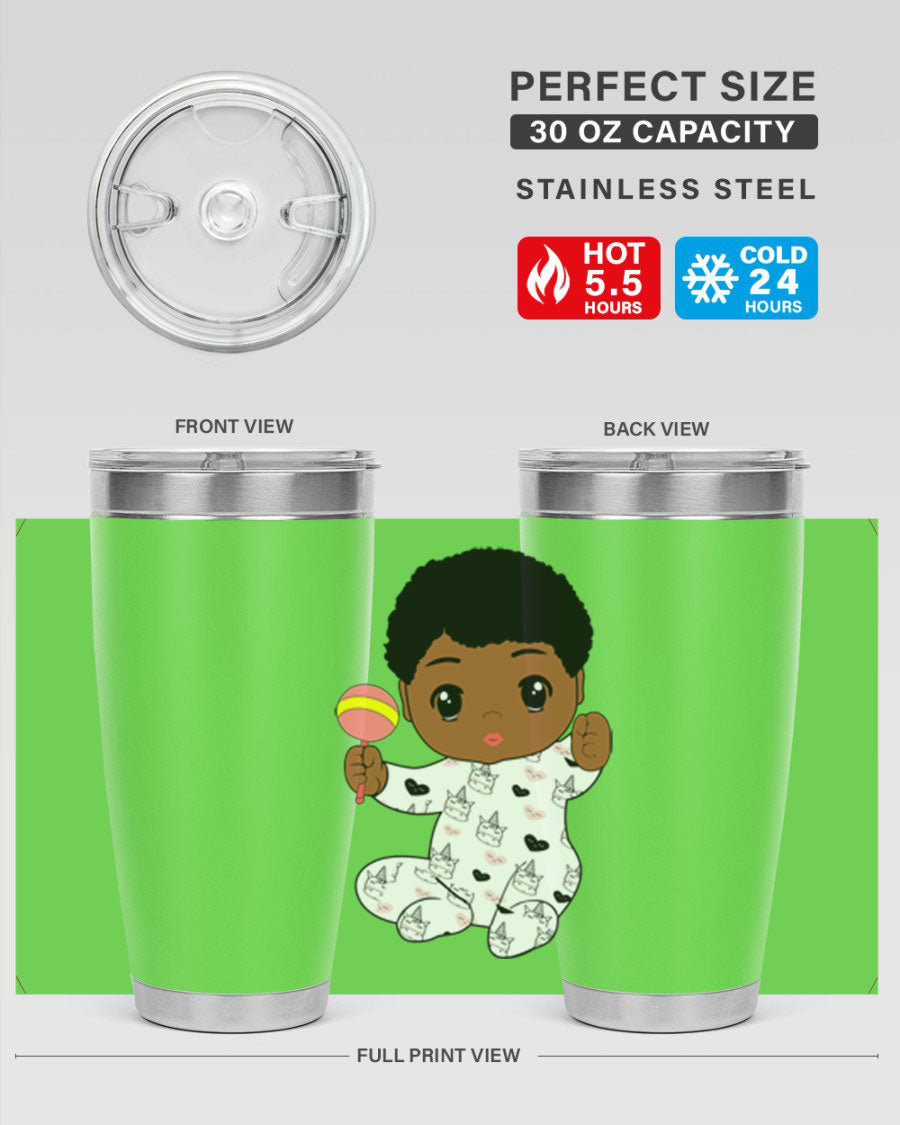 Black baby boy 7# tumbler made of stainless steel, featuring a sleek design and a press-in drink-thru lid.