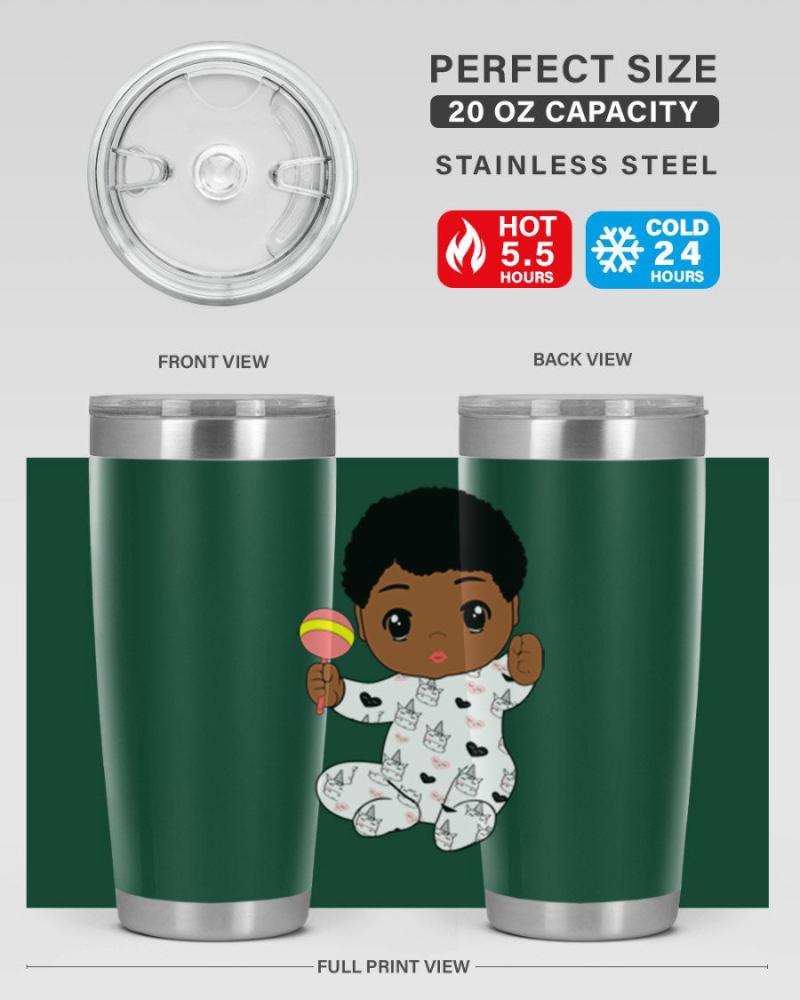 Black baby boy 7# tumbler made of stainless steel, featuring a sleek design and a press-in drink-thru lid.