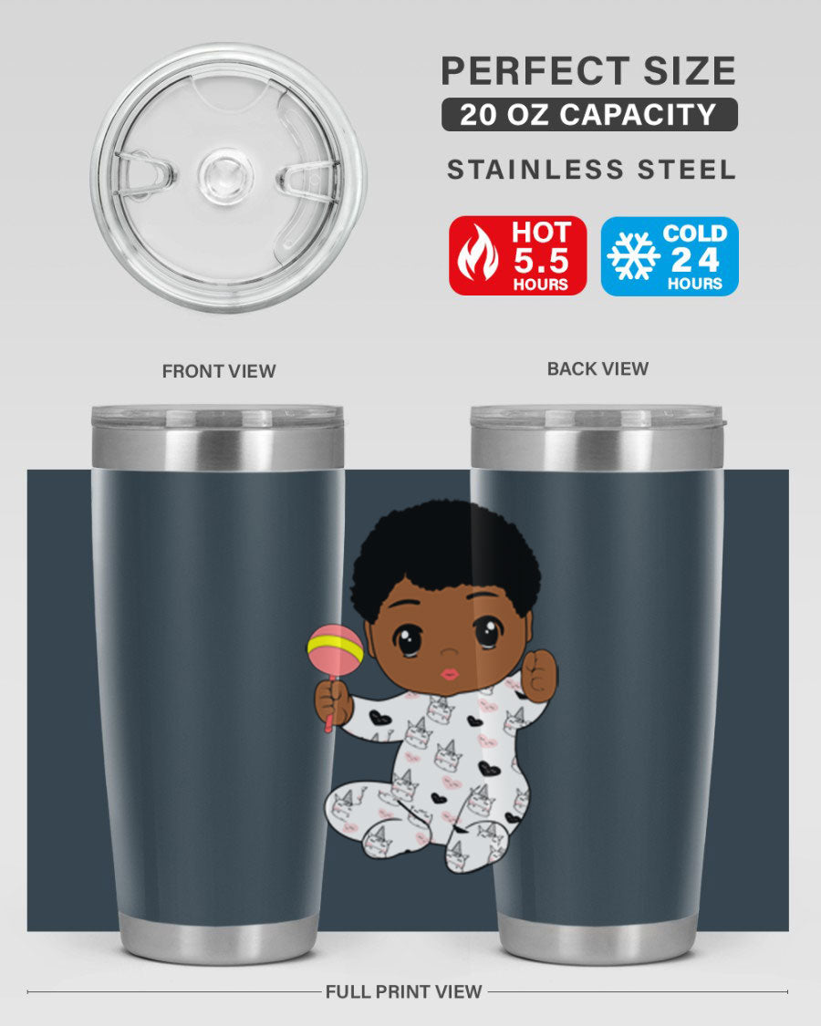 Black baby boy 7# tumbler made of stainless steel, featuring a sleek design and a press-in drink-thru lid.
