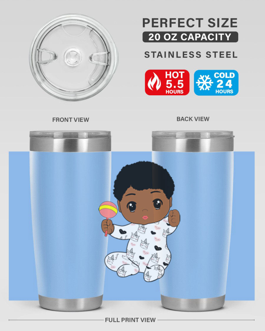 Black baby boy 7# tumbler made of stainless steel, featuring a sleek design and a press-in drink-thru lid.