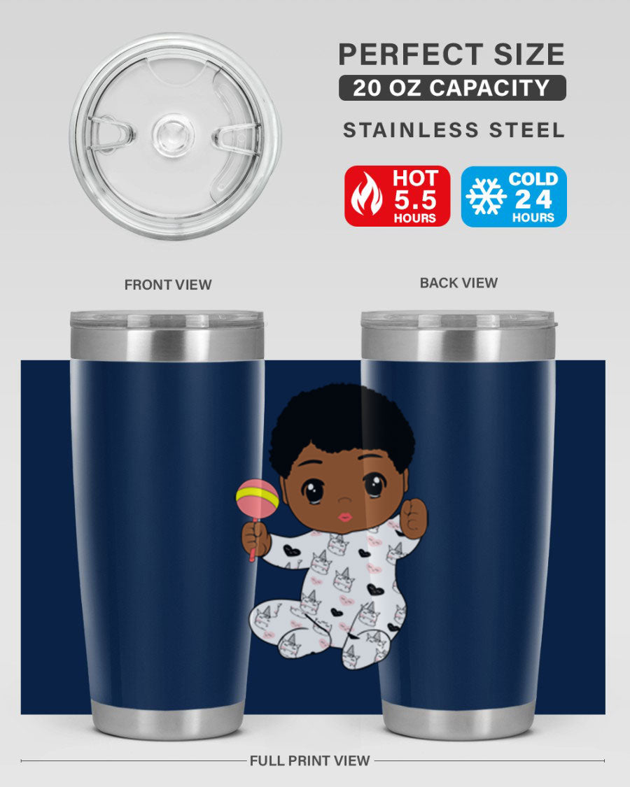 Black baby boy 7# tumbler made of stainless steel, featuring a sleek design and a press-in drink-thru lid.