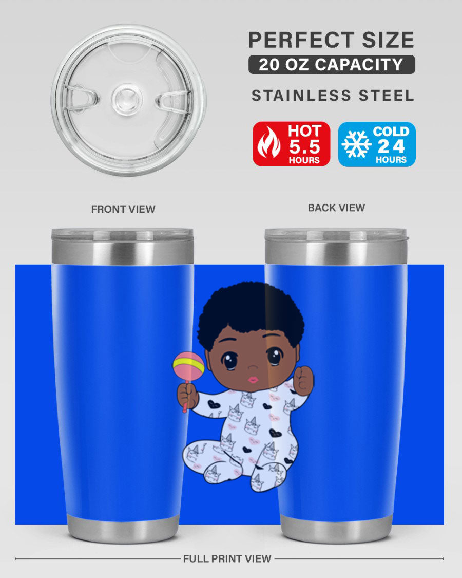 Black baby boy 7# tumbler made of stainless steel, featuring a sleek design and a press-in drink-thru lid.