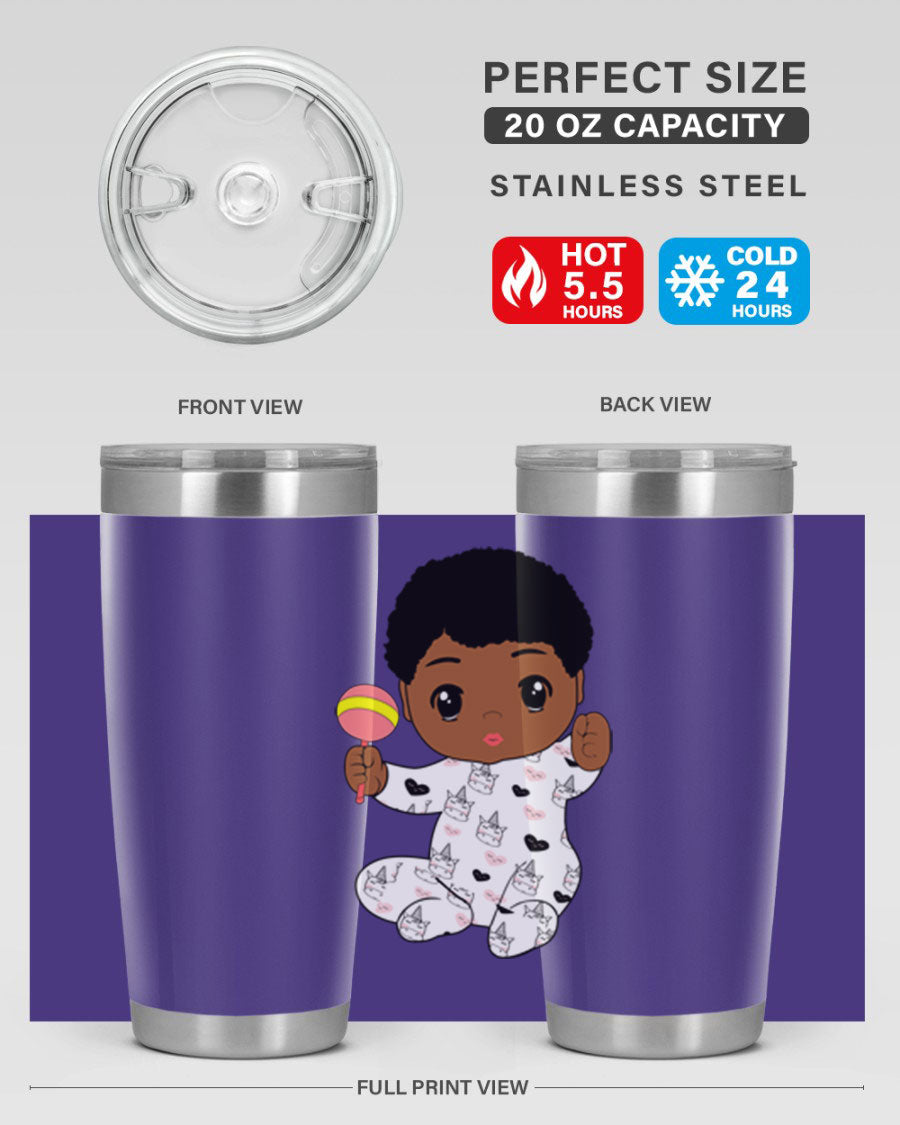 Black baby boy 7# tumbler made of stainless steel, featuring a sleek design and a press-in drink-thru lid.