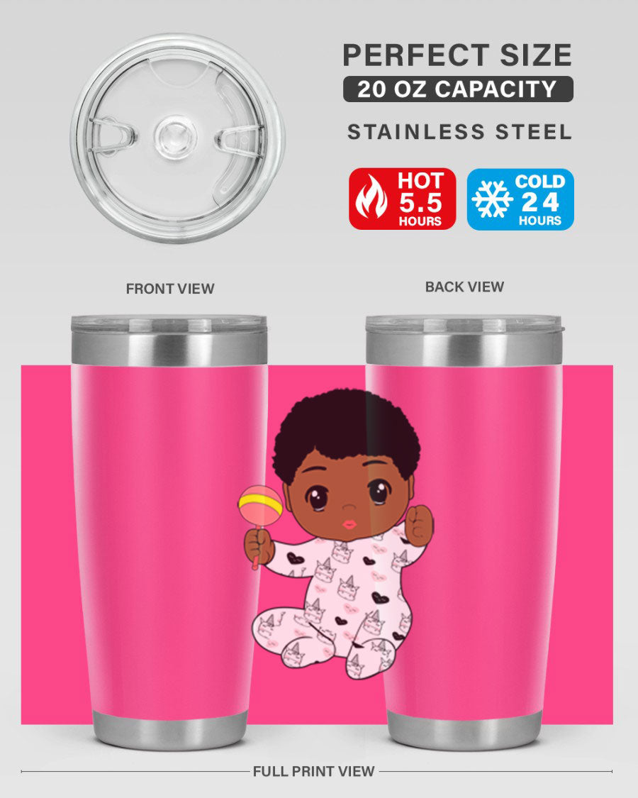 Black baby boy 7# tumbler made of stainless steel, featuring a sleek design and a press-in drink-thru lid.