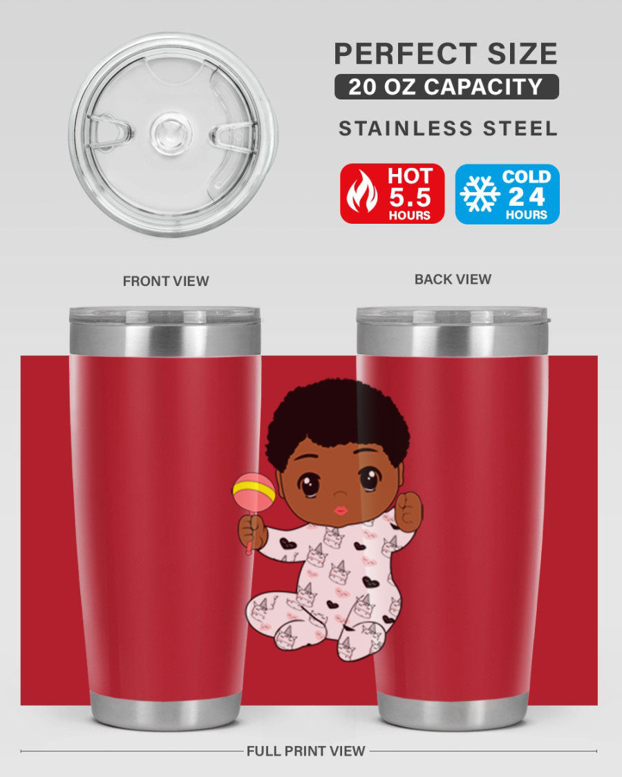 Black baby boy 7# tumbler made of stainless steel, featuring a sleek design and a press-in drink-thru lid.