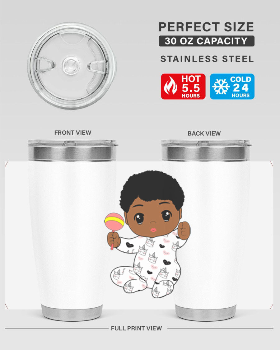 Black baby boy 7# tumbler made of stainless steel, featuring a sleek design and a press-in drink-thru lid.