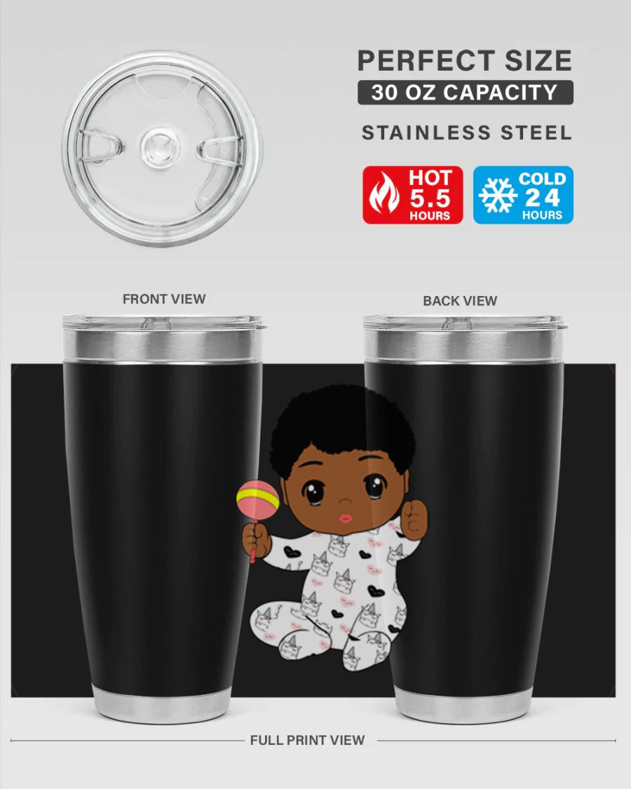 Black baby boy 7# tumbler made of stainless steel, featuring a sleek design and a press-in drink-thru lid.