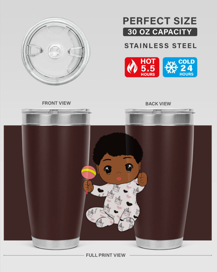 Black baby boy 7# tumbler made of stainless steel, featuring a sleek design and a press-in drink-thru lid.