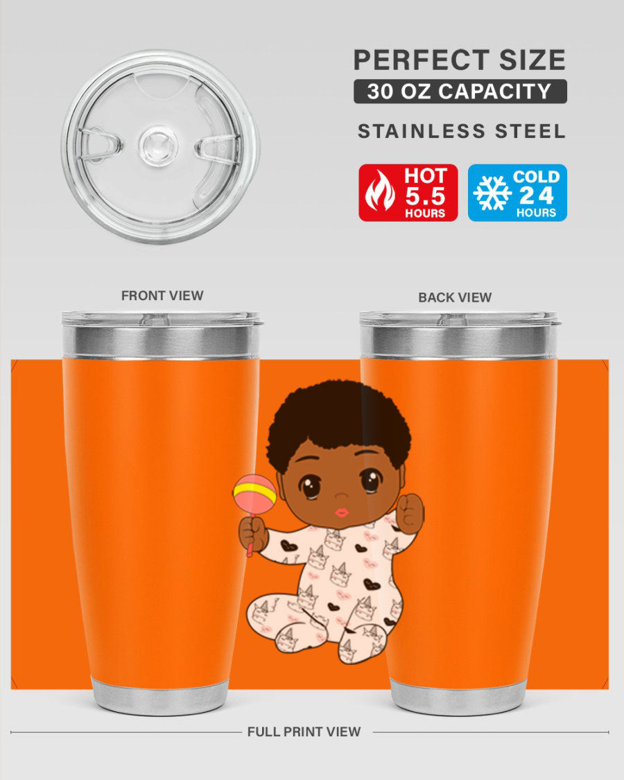Black baby boy 7# tumbler made of stainless steel, featuring a sleek design and a press-in drink-thru lid.