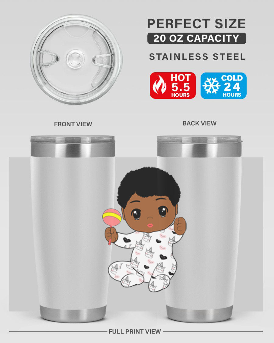 Black baby boy 7# tumbler made of stainless steel, featuring a sleek design and a press-in drink-thru lid.