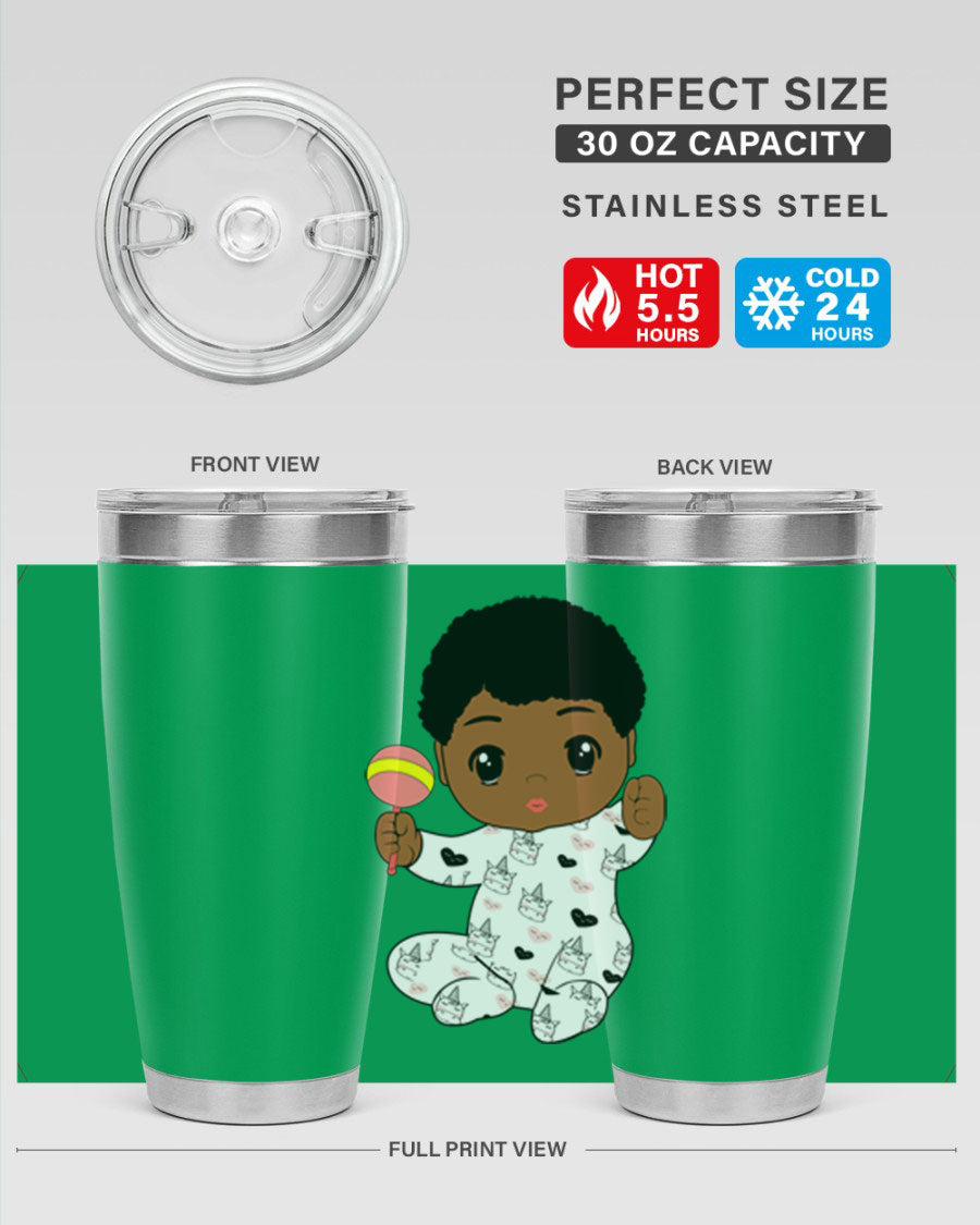 Black baby boy 7# tumbler made of stainless steel, featuring a sleek design and a press-in drink-thru lid.