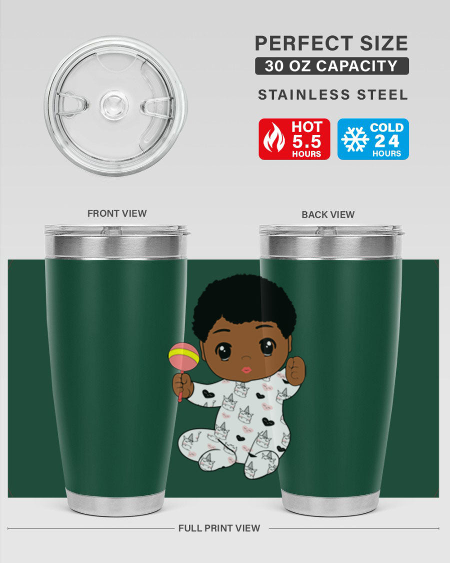 Black baby boy 7# tumbler made of stainless steel, featuring a sleek design and a press-in drink-thru lid.