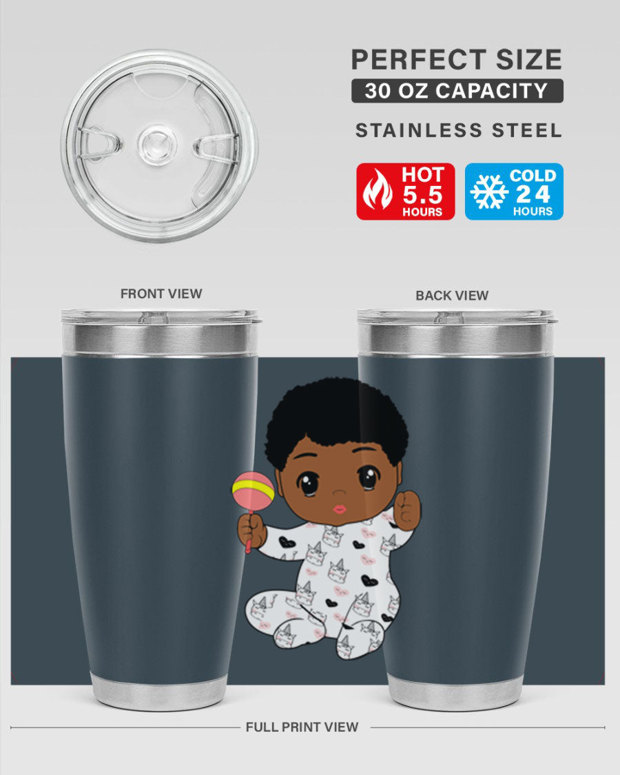 Black baby boy 7# tumbler made of stainless steel, featuring a sleek design and a press-in drink-thru lid.