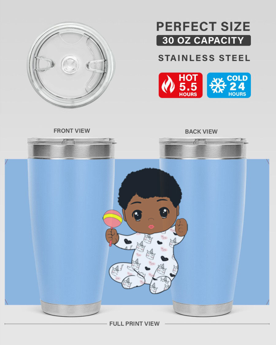 Black baby boy 7# tumbler made of stainless steel, featuring a sleek design and a press-in drink-thru lid.