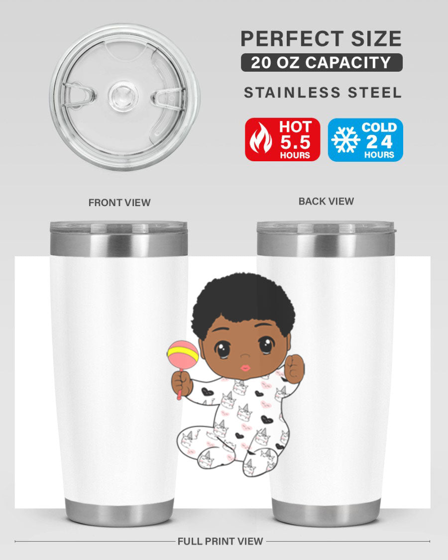Black baby boy 7# tumbler made of stainless steel, featuring a sleek design and a press-in drink-thru lid.