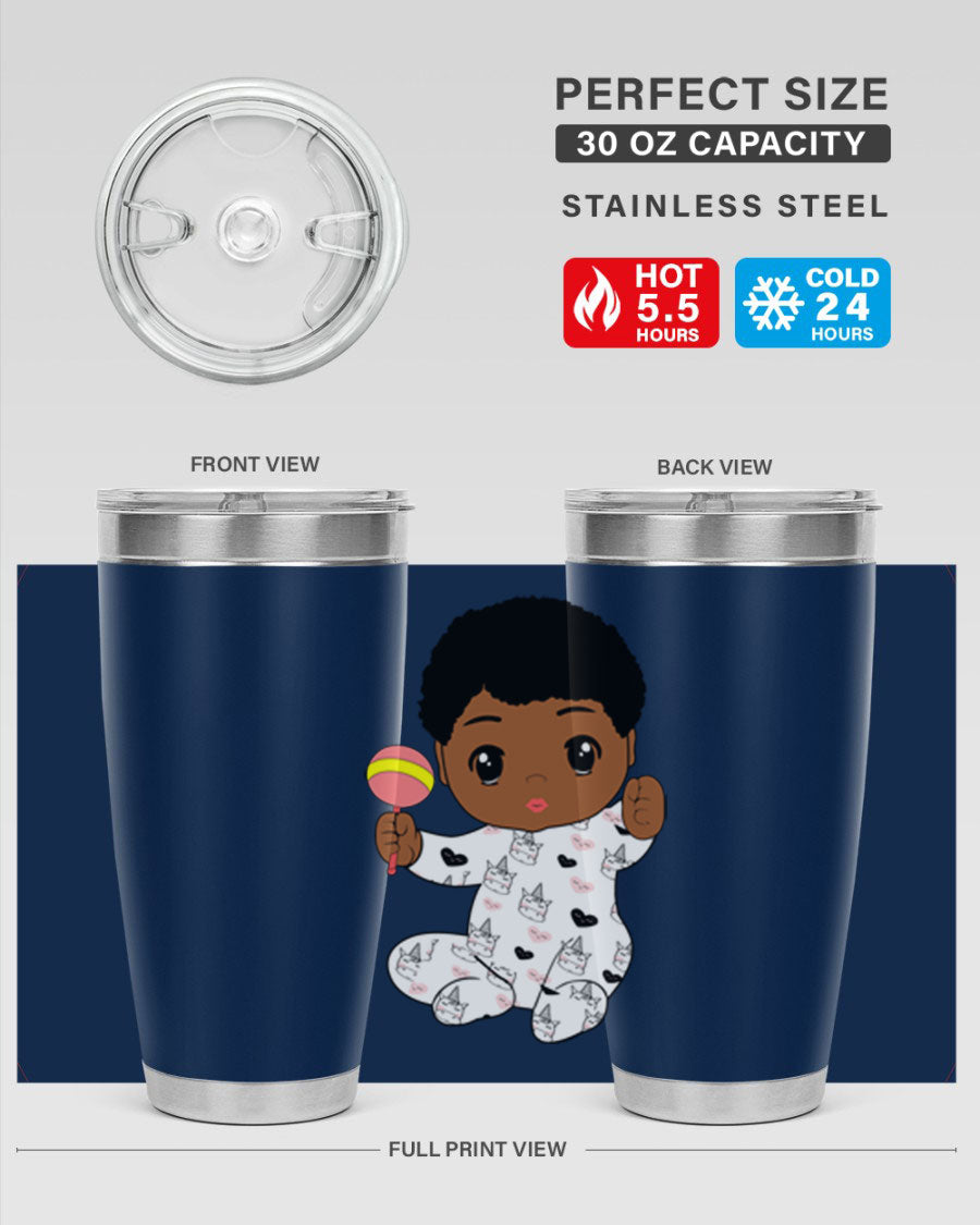 Black baby boy 7# tumbler made of stainless steel, featuring a sleek design and a press-in drink-thru lid.