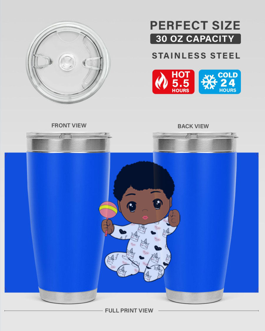 Black baby boy 7# tumbler made of stainless steel, featuring a sleek design and a press-in drink-thru lid.