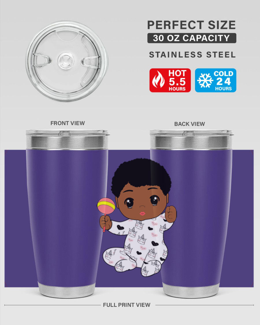 Black baby boy 7# tumbler made of stainless steel, featuring a sleek design and a press-in drink-thru lid.