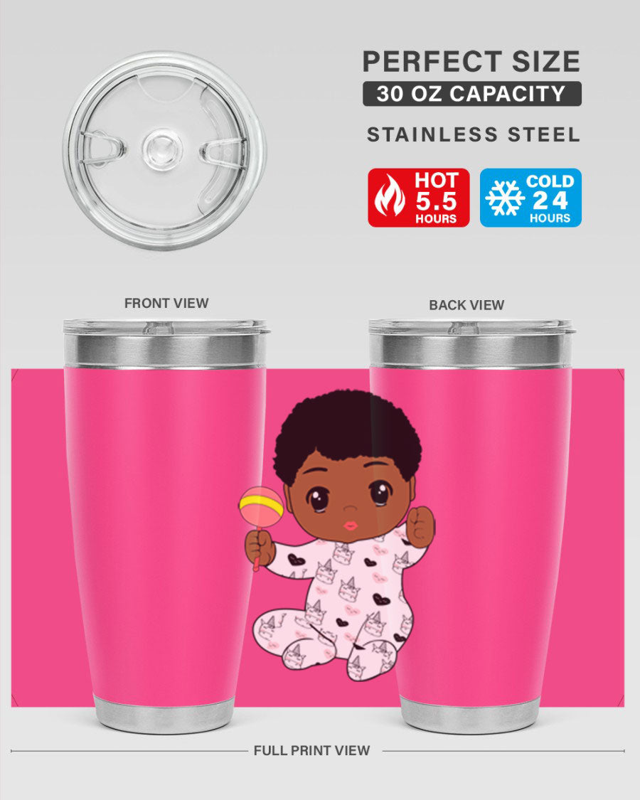 Black baby boy 7# tumbler made of stainless steel, featuring a sleek design and a press-in drink-thru lid.